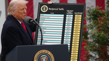 Președintele american Donald Trump si tabelul cu noi taxe impuse de sua